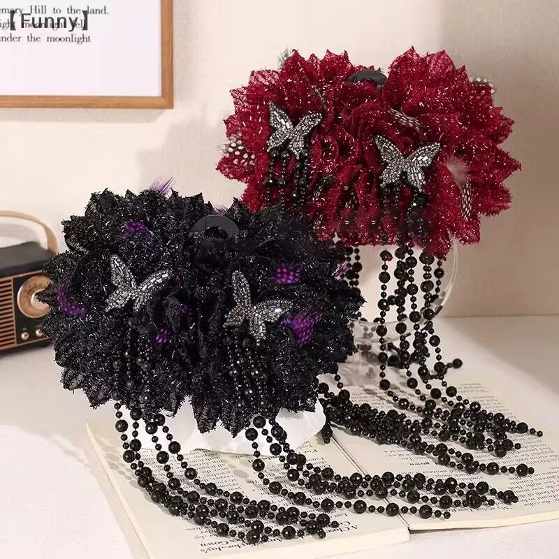 Vintage Tassel Flowers Hair Claw Exquisite Floral Shark Clip Spinki do włosów Kobiety Temperament Nakrycia głowy Akcesoria do włosów Prezenty dla dziewczynek — zdjęcie 3