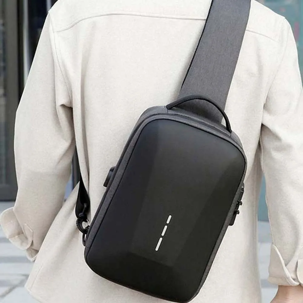 EVA Material Hard Shell Sling Pouch Combination Lock Reflective Strip Anti Theft Chest Bag External Power Port Hidden Zipper