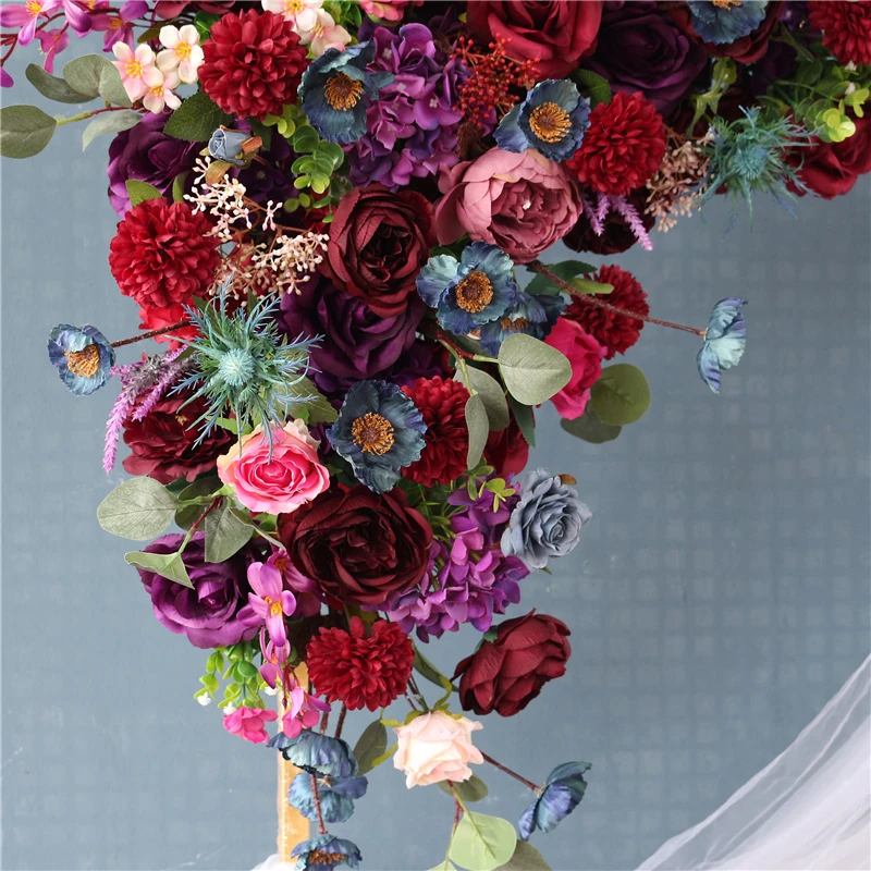 JAROWN Wedding Flower Arrangement Burgundy Rose Flower Row Dirty Pink Wedding Background Decoration Party Arch Props Decor