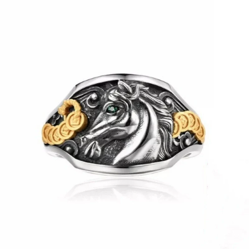 [Money Comes Like Horses] Ring High-End Design Rings for Men Lucky Horse Year Gift for Boyfriend Finger Jewelry KOFSAC