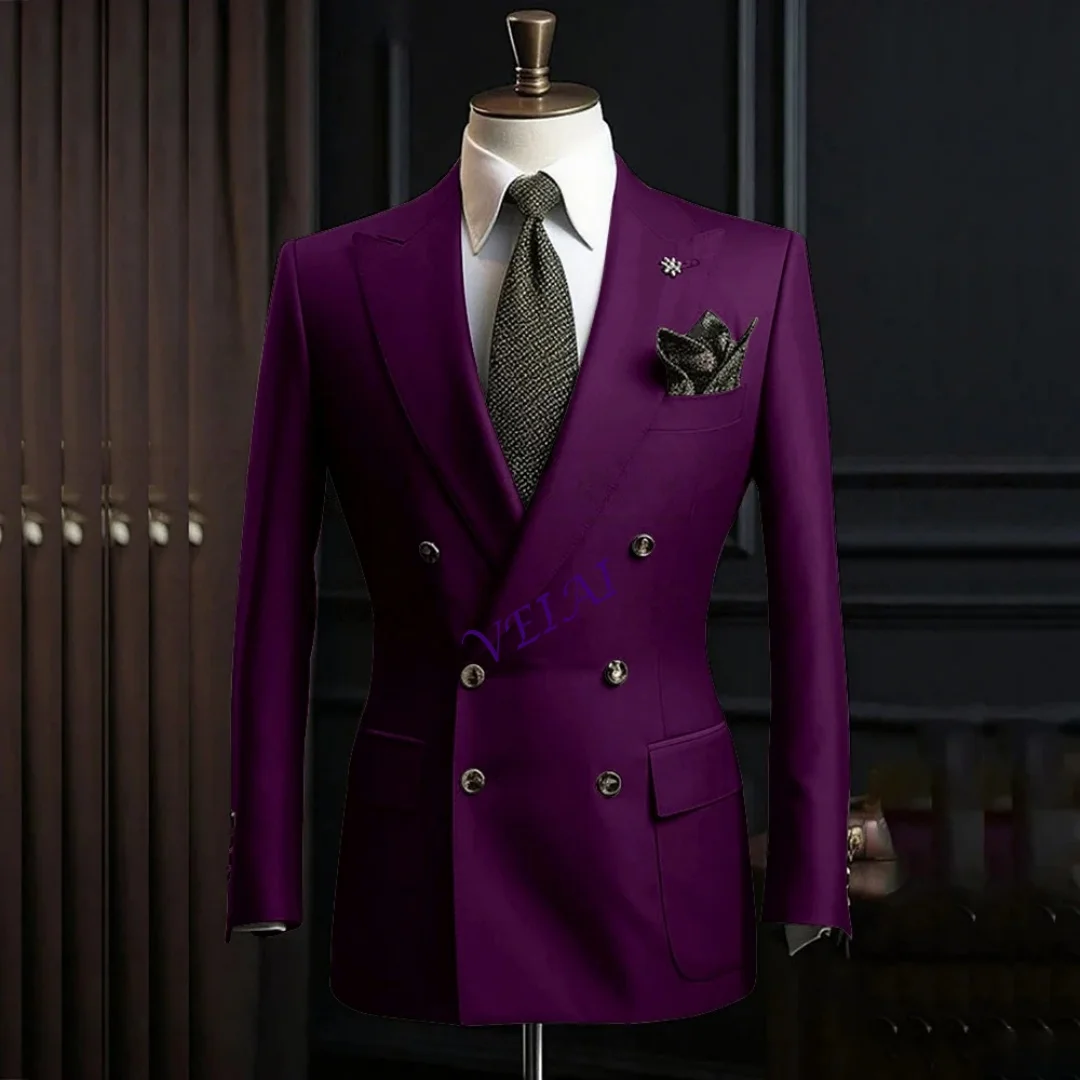 Luxury Double Breasted Men's Suits Elegant Peak Lapel Slim Fit Skinny Wedding 2 Piece Jacket Pants Sets Customzied Ma Customized