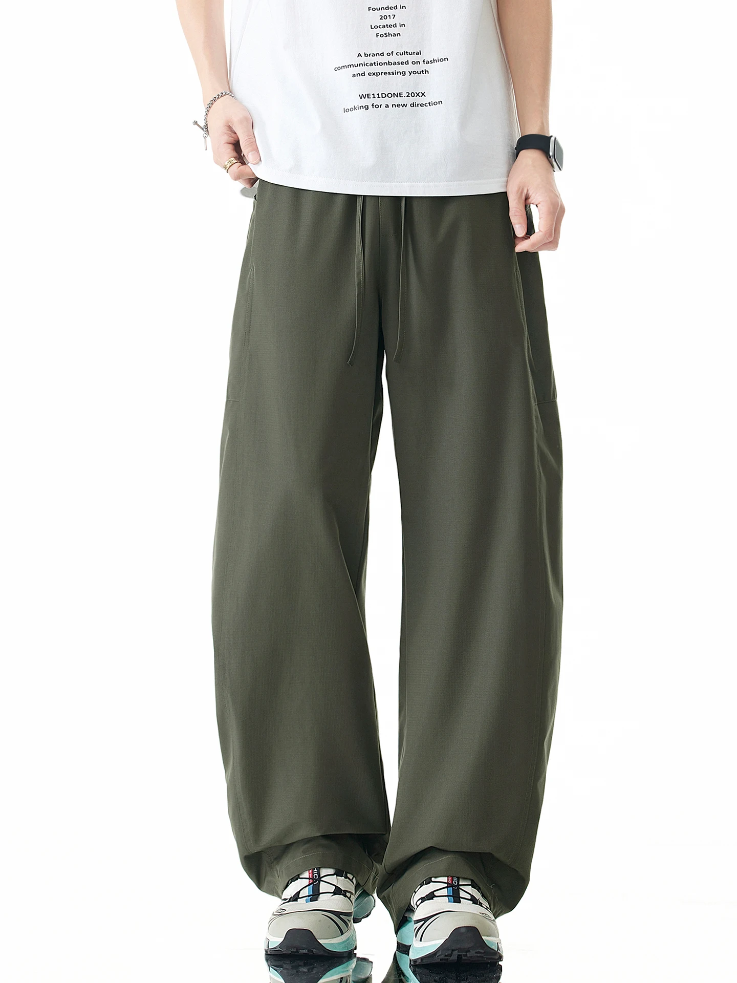 Ultra-thin Ice Silk Cargo Pants Men's Summer Loose Straight Cool Breathable Daily Sports Casual Trousers Fashion Korean Joggers