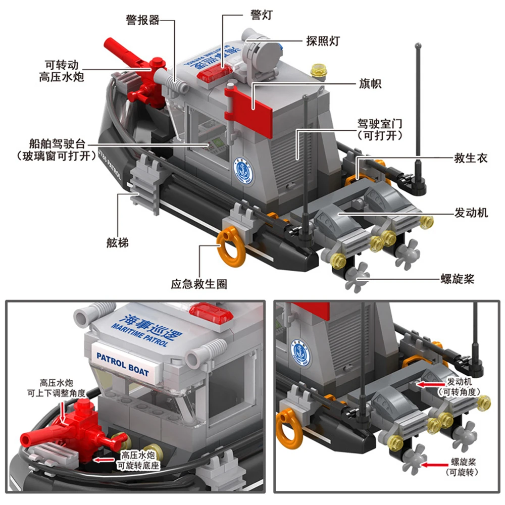 Moderno militar guerra mundial swat patrulha barco navio de guerra acessórios marinha guerra soldado moc modelo bloco de construção tijolos brinquedos para crianças