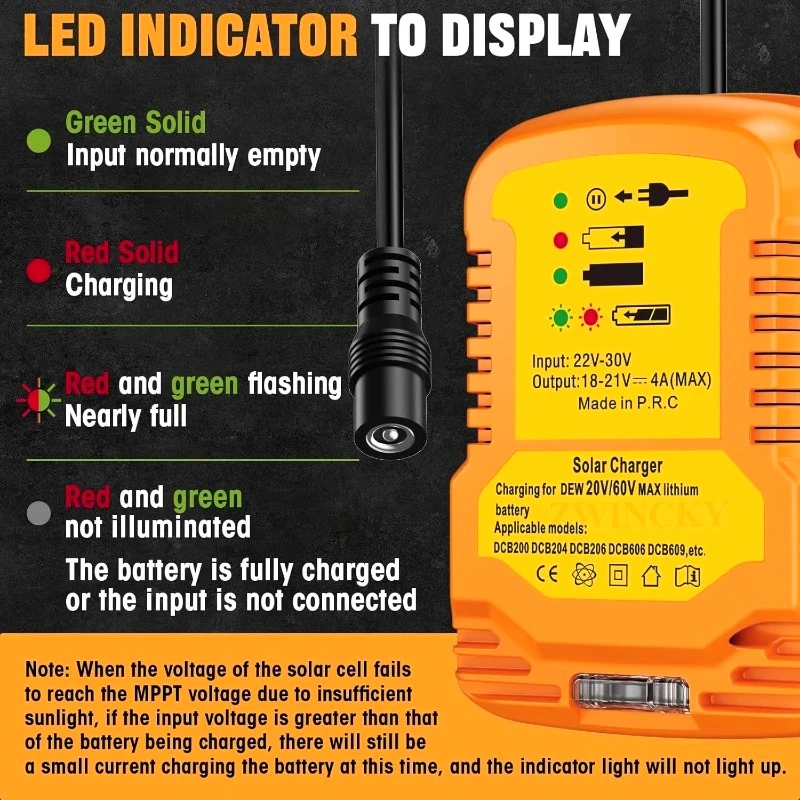 Solar Charger Adapter for Dewaltt 20V/60V Battery Portable Chargering Outdoor Work Camping for Solar Panels（Not Include ）
