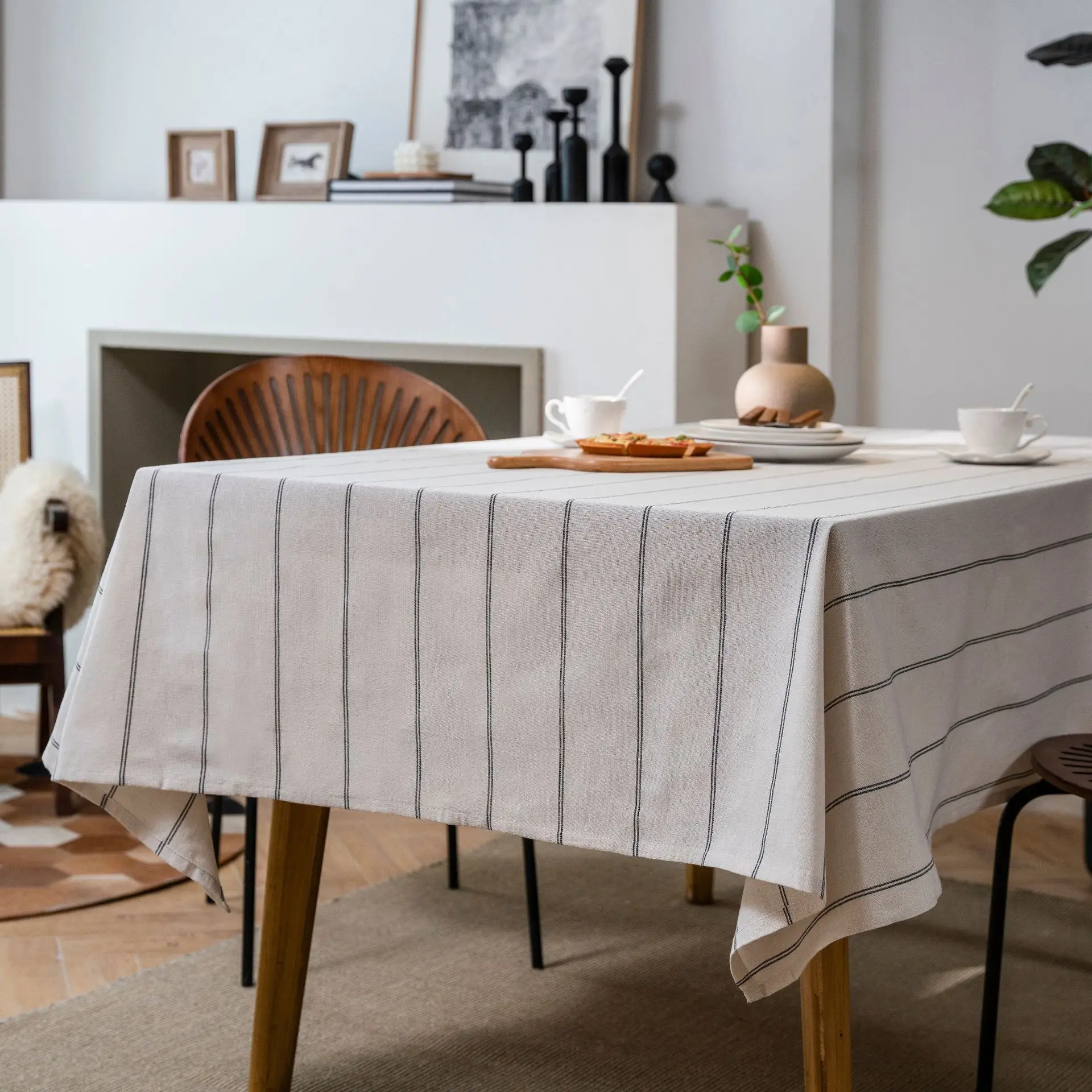 Скатерть в черную полоску, скандинавская хлопковая и льняная прямоугольная скатерть для стола, кофе, чайного столика, чехол для свадебного домашнего декора