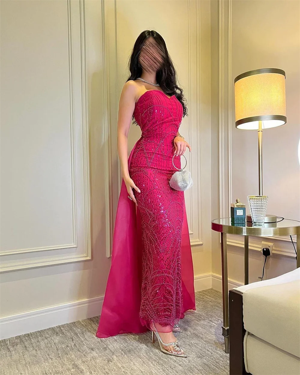 Cathy Luxury Red Satin Beaded Wedding Dresses Detachable Train Mermaid vestidos de noche Elegant Sleeveless Formal Evening 2024