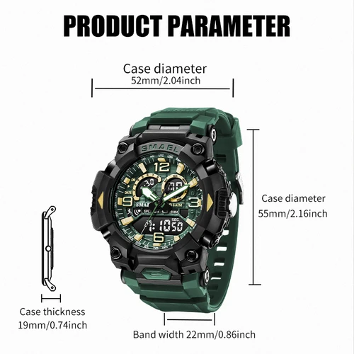 Imagen 2 del producto SMAEL, reloj electrónico informal deportivo a la moda para hombre, pantalla Digital Dual, correa de silicona, relojes luminosos con alarma resistente al agua para hombre