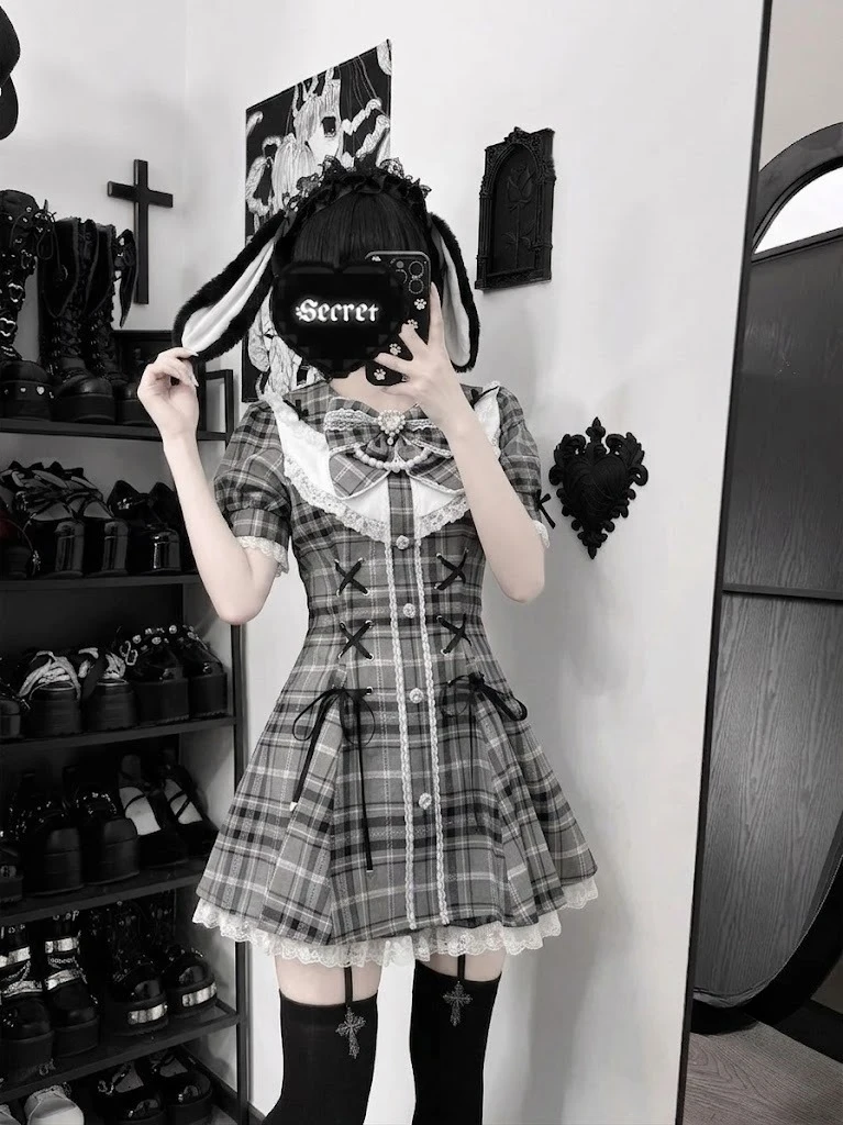 Gothic Style Lolita Skirt Siut Women Casual Lace Short Sleeve Top Layered Ruffle Mini Dress Harajuku Subculture Skirtsuit 2026 image 4