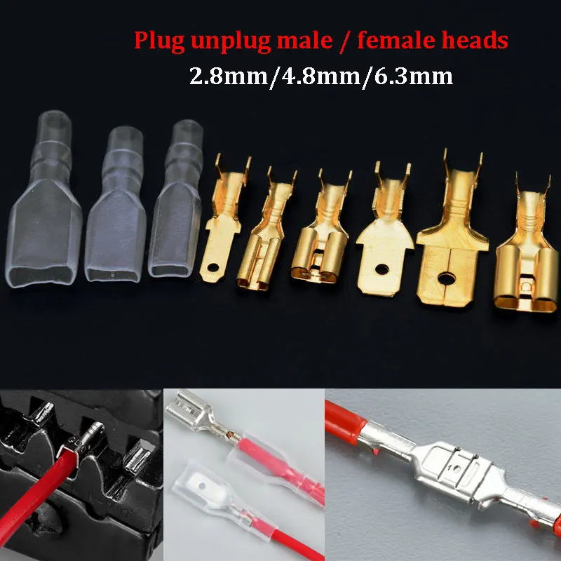 

Male Female Spade Crimp Terminals Electrical Wire Connector 2.8/4.8/6.3mm Electrical Crimp Terminals Spade Connectors Kit