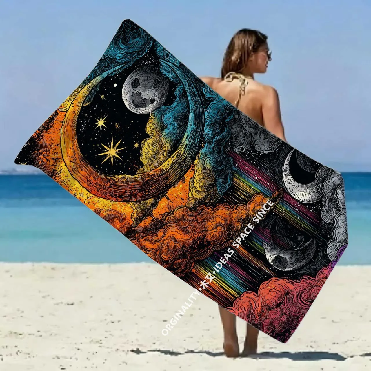 

Cosmic Moon Star Beach Towel Patterned Sunscreen And Windproof Suitable For Swimming Pool Camping Travel