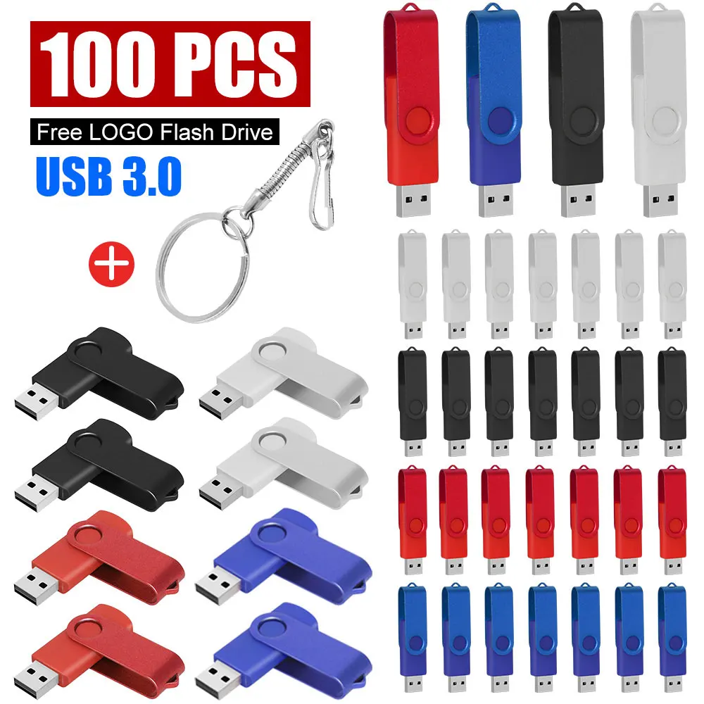 100 Pcs/lot Flash Drives Metal 64GB free laser Logo 32GB Pen Drive 16GB Memory Stick Free Key Chain U Disk 8GB 4GB 512MB 256MB