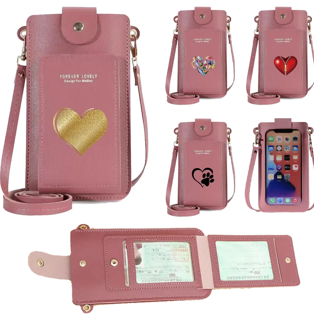 

Phone Bags Women Casual Crossbody Bag Handbag Love Pattern Printing Series Fashion Touch Screen Shoulder Cell Phone Pack
