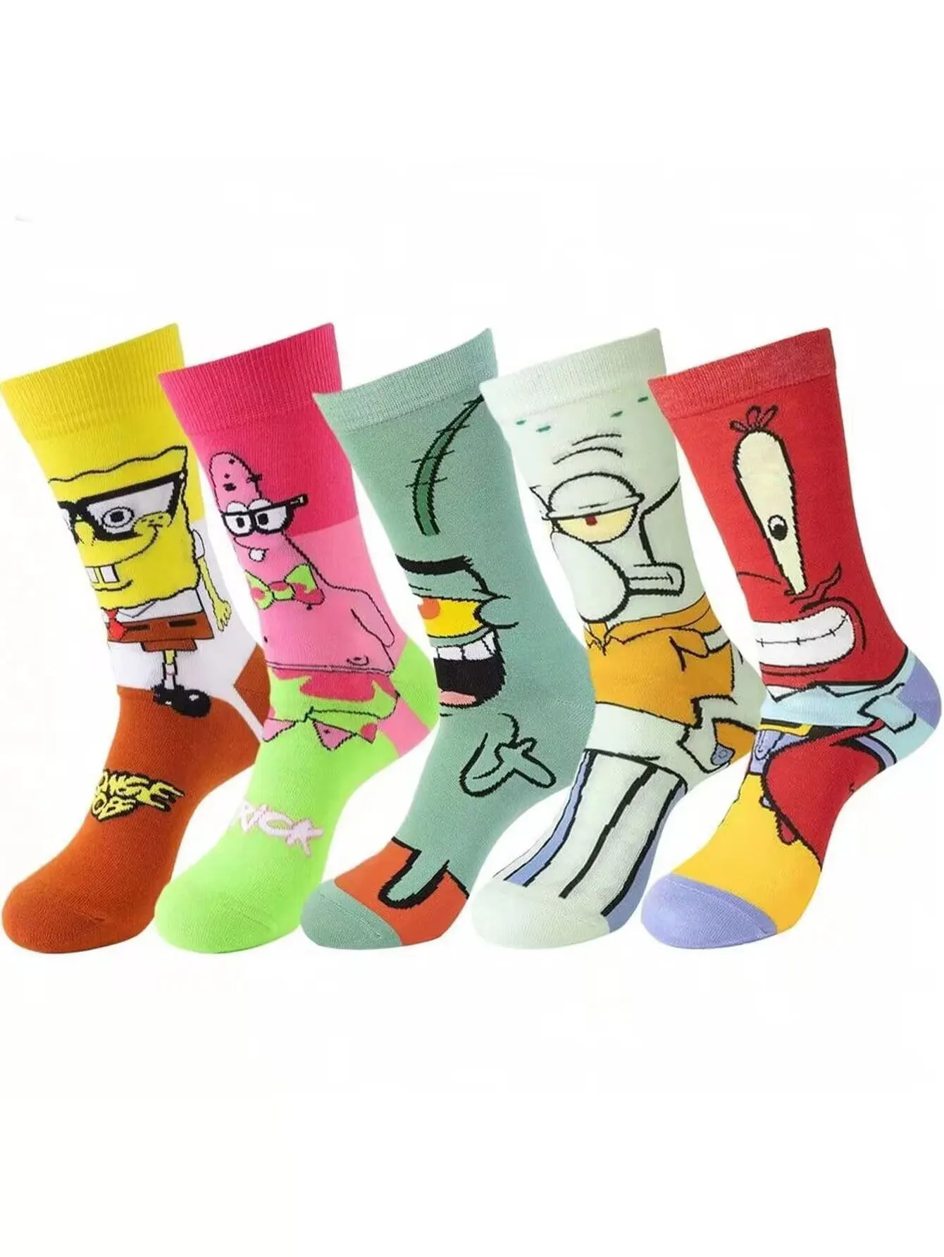 5 pairs of Men\'s Spongebob Fashion Cartoon Women\'s Socks Animated socks - breathable, durable, soft - neutral staff socks, four