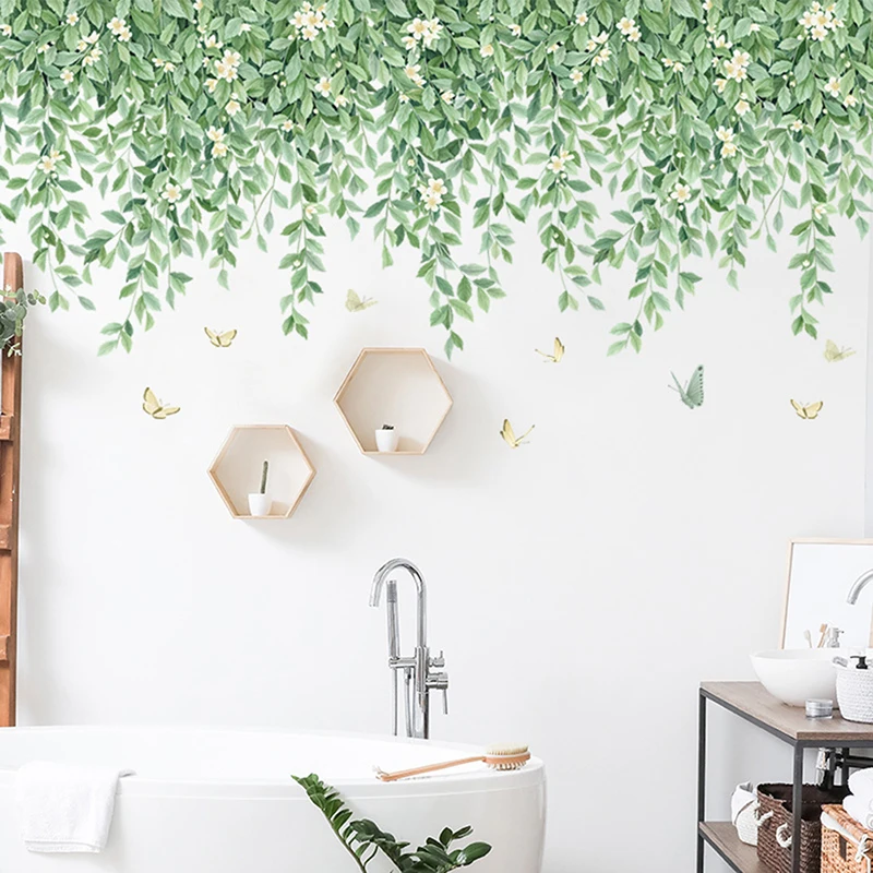 Nordic Fresh Plant Wall Stickers Top Corner Line Green Plant Daisy Wallpaper Living Room Bedroom Background Decor Wall Stickers view 4
