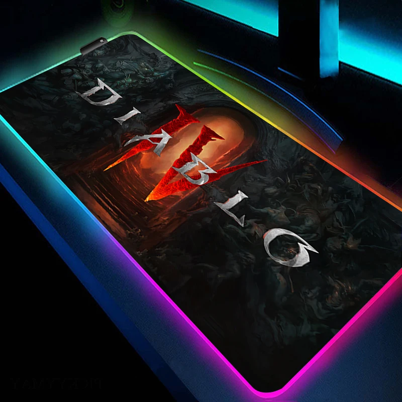 RGB Gaming Mouse Pad Diablo 4 Game Rubber Mouse Mat With Backlit LED Mousepad Gamer HD Print Computer Desk Mat Non-Slip Carpet