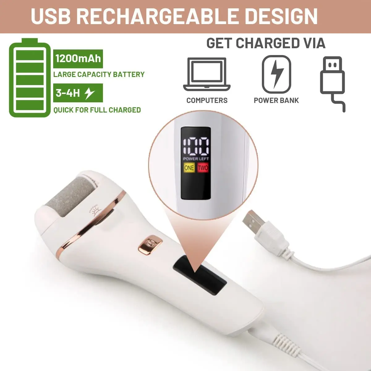Waterproof Charged Electric Foot File for Heels Grinding Pedicure Tools Professional Foot Care Tool Dead Hard Skin Callus USB