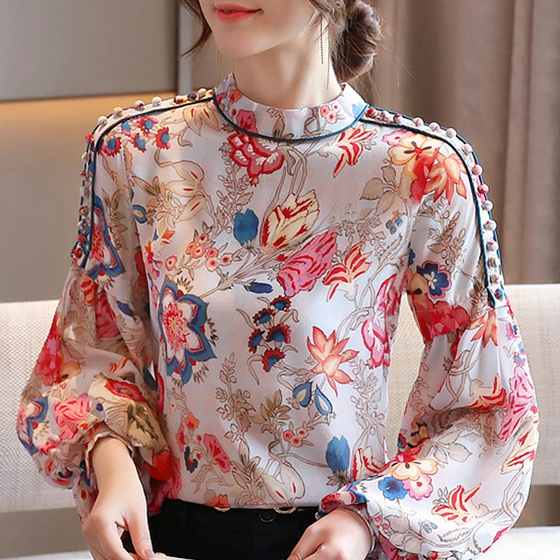 Long Sleeve Women Blouses Shirts Blusas Mujer De Moda 2024Blouse Women Print Chiffon Blouse Shirt Women Tops Clothes Blusa D419