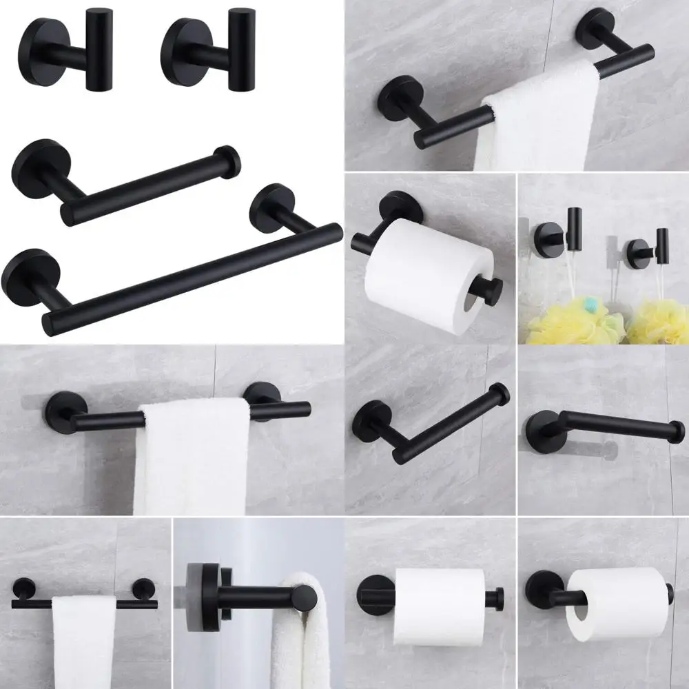 

Stainless Steel 4-Piece Bath Hardware Set - Wall Mounted Towel Bar, Toilet Paper Holder, Toilet Brush, Robe Hook