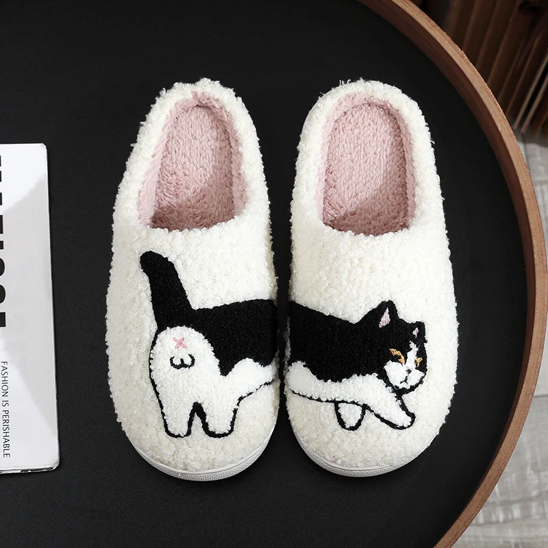 Casual Flauschige frauen Hausschuhe Hause Flache Katze Designer Winter Frau Schuhe Cartoon Plattform Fuzzy Pelz Rutschen Mädchen Indoor Schuhe