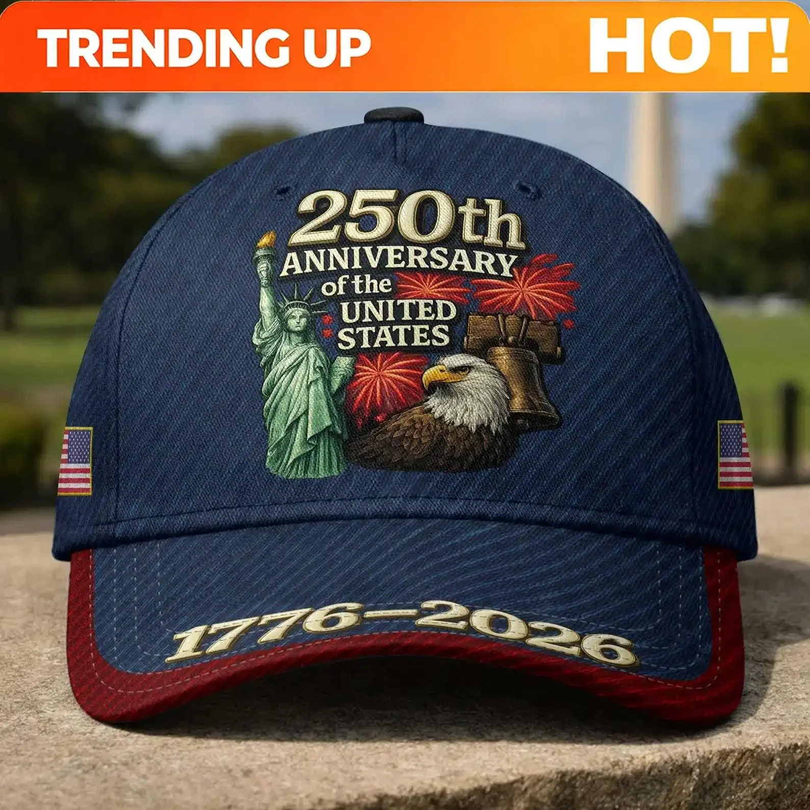 Customization 250th Anniversary Of The United States 1776–2026 Patriotic Baseball Cap, Statue Of Liberty Eagle Liberty Bell Hat