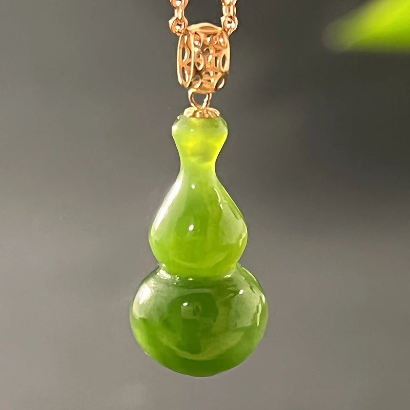 Genuine Hetian Jade Jasper Small Gourd 18K Gold Inlaid Jade Necklace Ladies Extravagant Classic Jewelry Gift Box Premium Gift