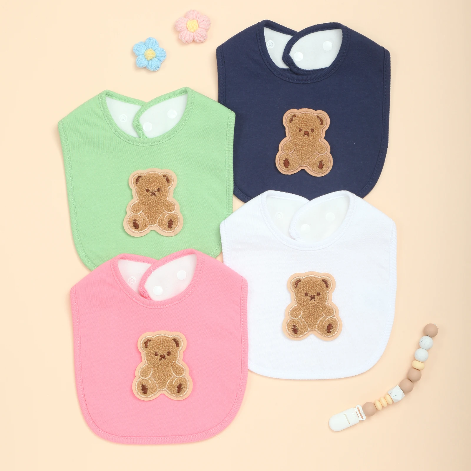 

Комплект из 4 мягких детских нагрудников для мальчиков и девочек, супервпитывающие нагрудники для новорожденных, прорезывания зубов, кормления, регулируемая застежка