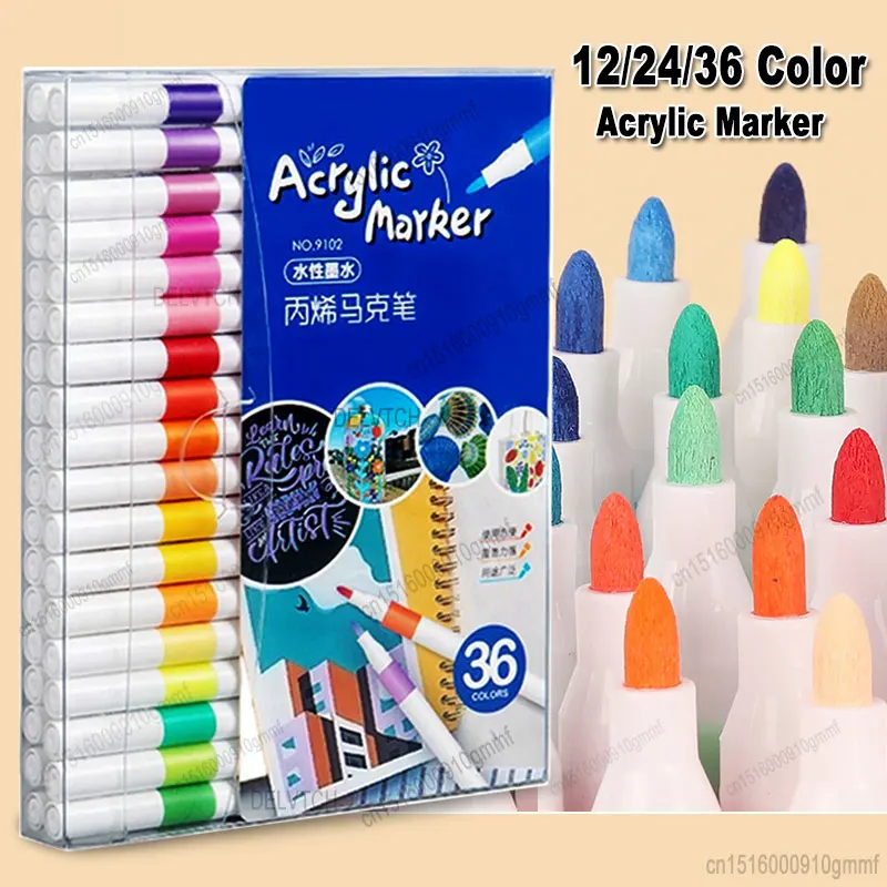 Pintura Acrílica Art Marker Pen Set, DIY Graffiti Desenho para Cartão, Cerâmica Rocha Pedra Caneca, Tecido de vidro Roupas e Madeira, 12 Cores, 24