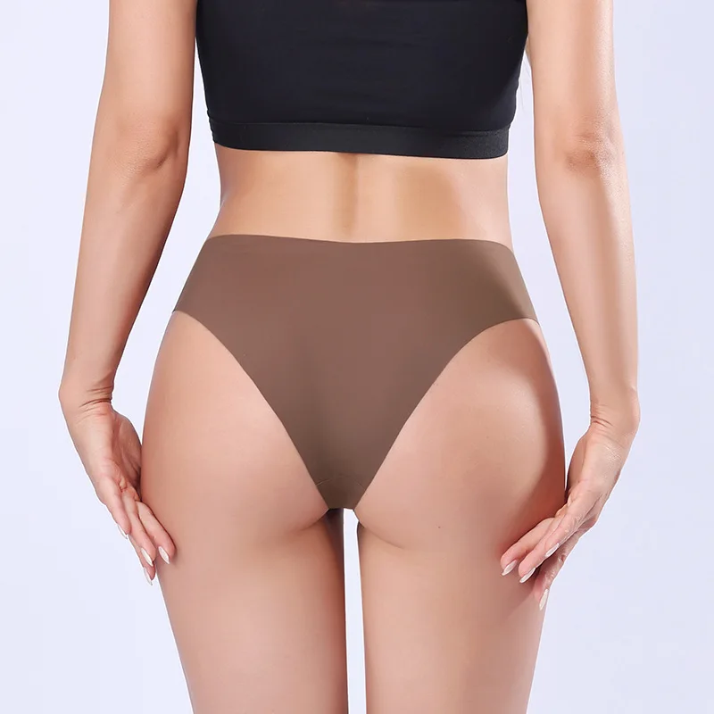 Women Seamless Ice Silk Panties Female Sexy V Waist Soft Underwear Comfort Brief Low-Rise Invisible Solid Color Lingerie