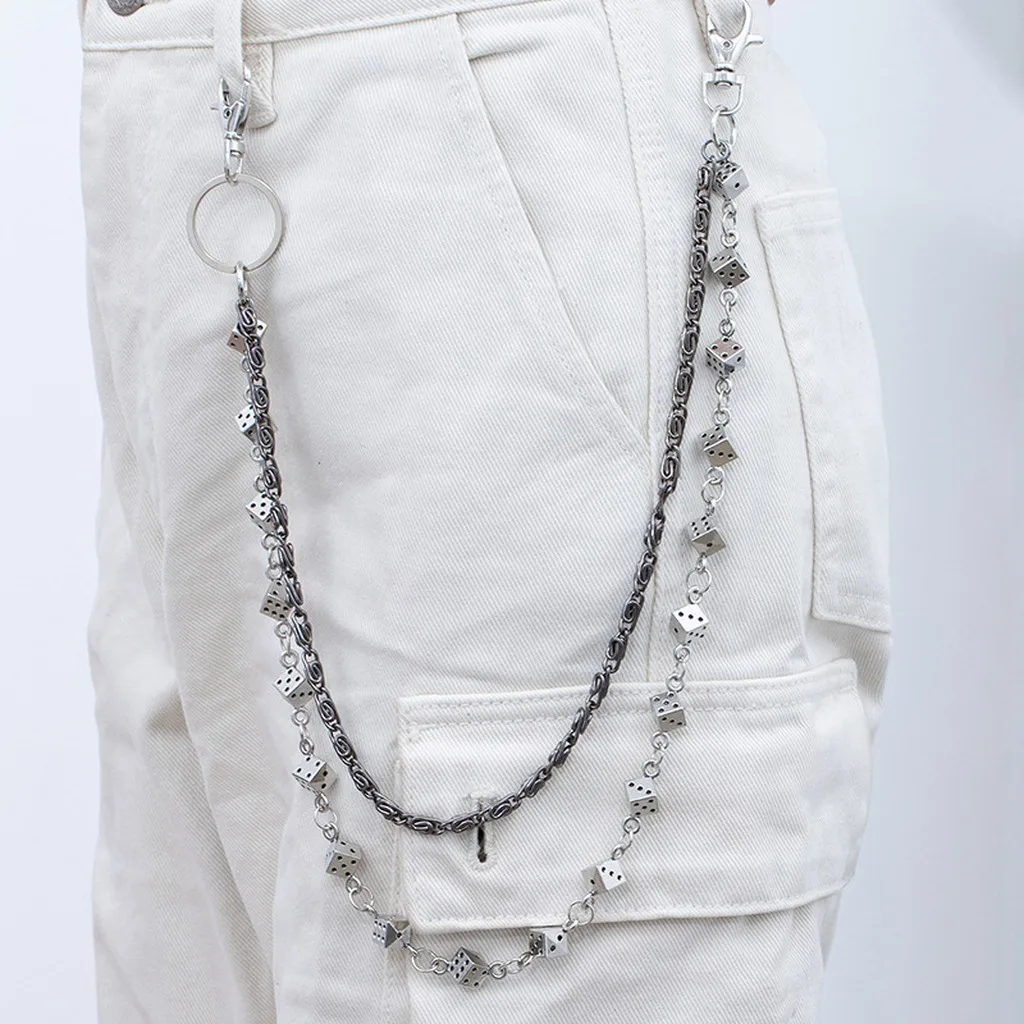 Dice Pants Chain Men Punk Metal Waist Belt Chains Harajuku Gothic Hip Hop Wallet Chain Streetwear Jeans Accessories