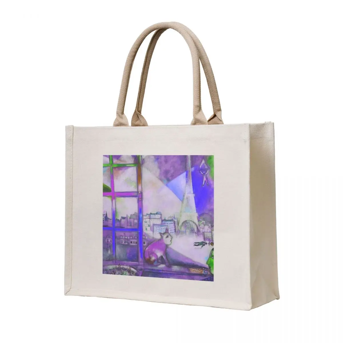 

Marc Chagall, 1913, Paris par la fenêtre (Paris Through the Window), oil on canvas, alternate amethyst purple landscape Tote Bag