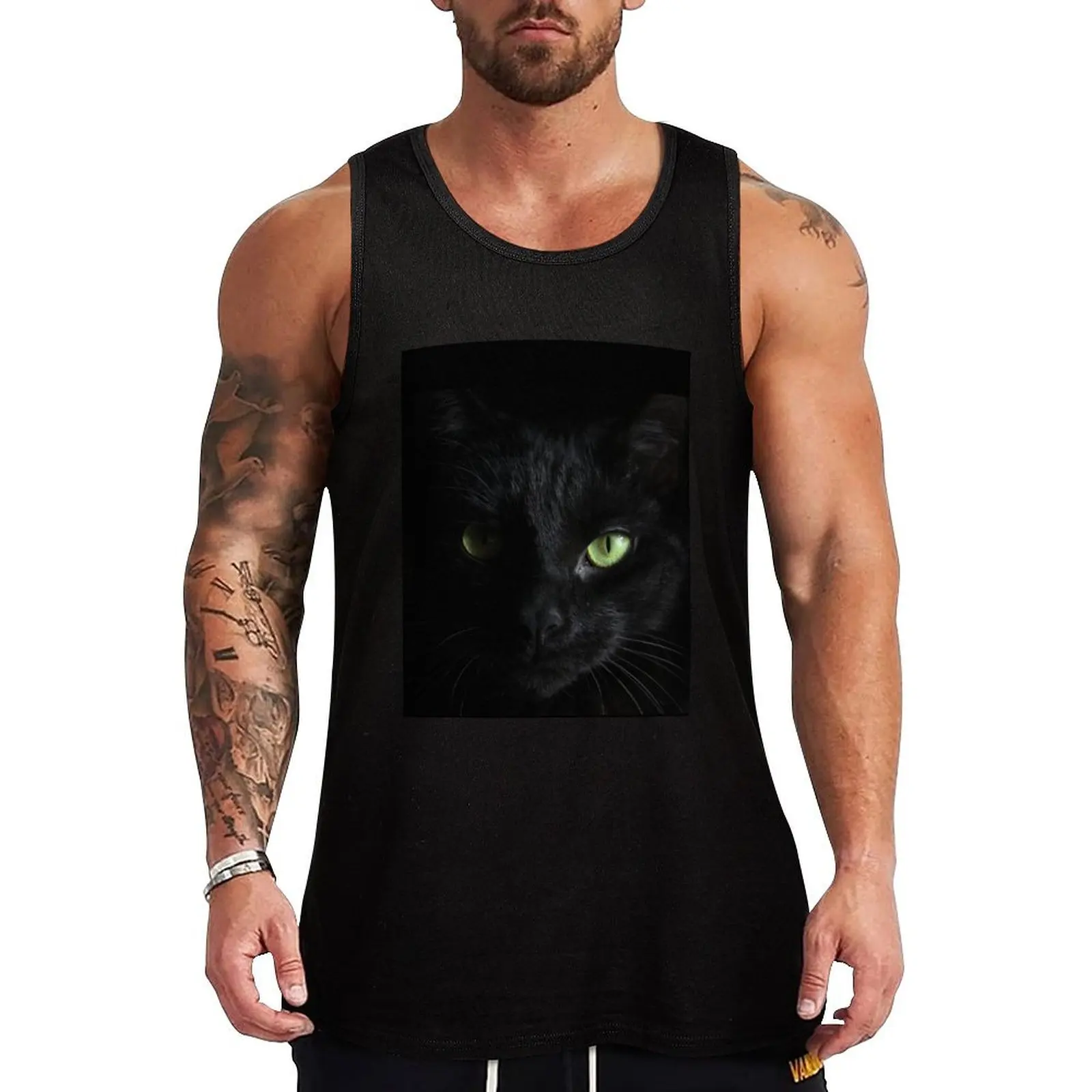

Green Eyes Black Cat Tank Top bodybuilding men Muscle fit Men's singlets