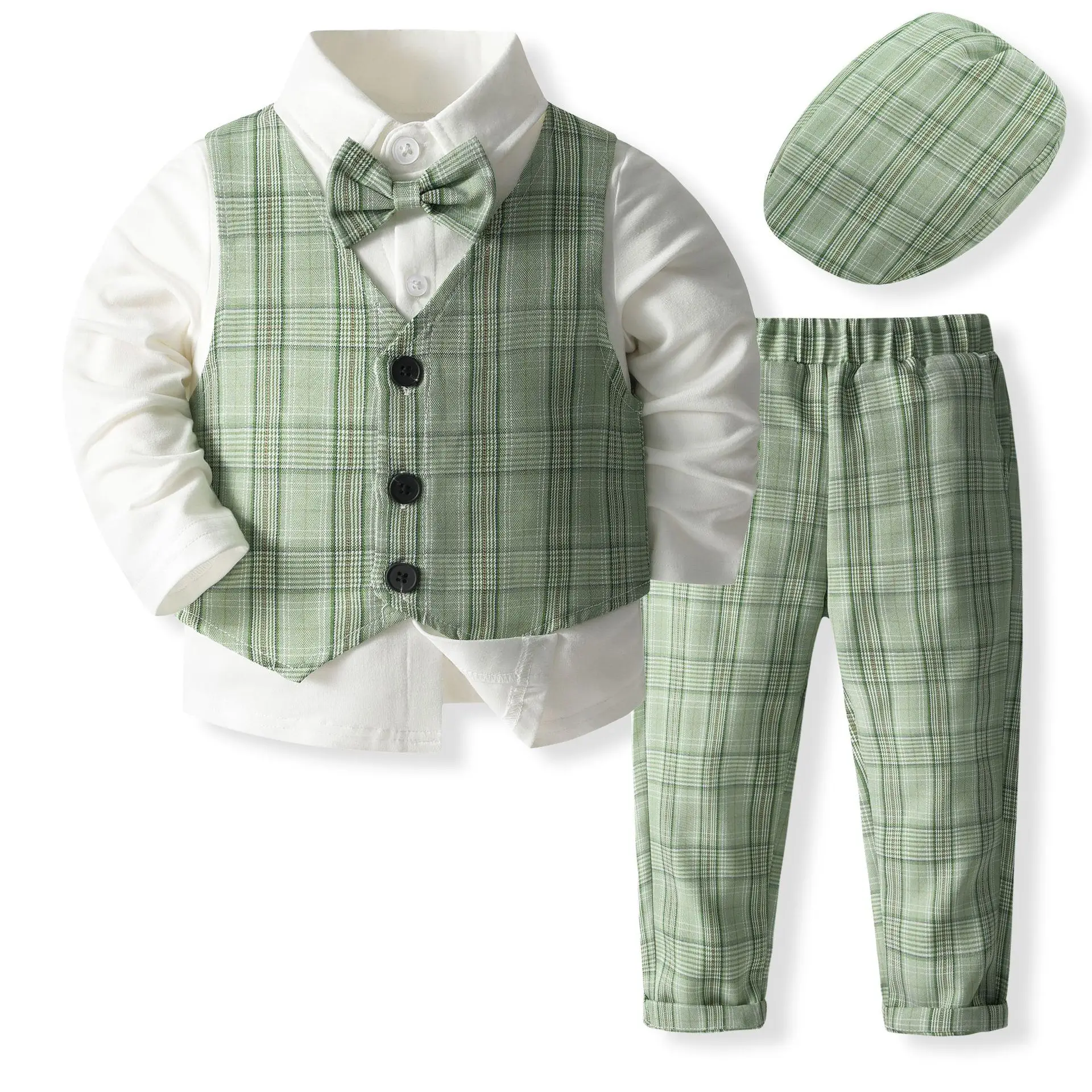 1 2 3 Years Baby Birthday Clothes Gentleman Autumn Outfits Boys Party Suit Solid Pants Fake 2PCS Set Toddler Wedding Costume