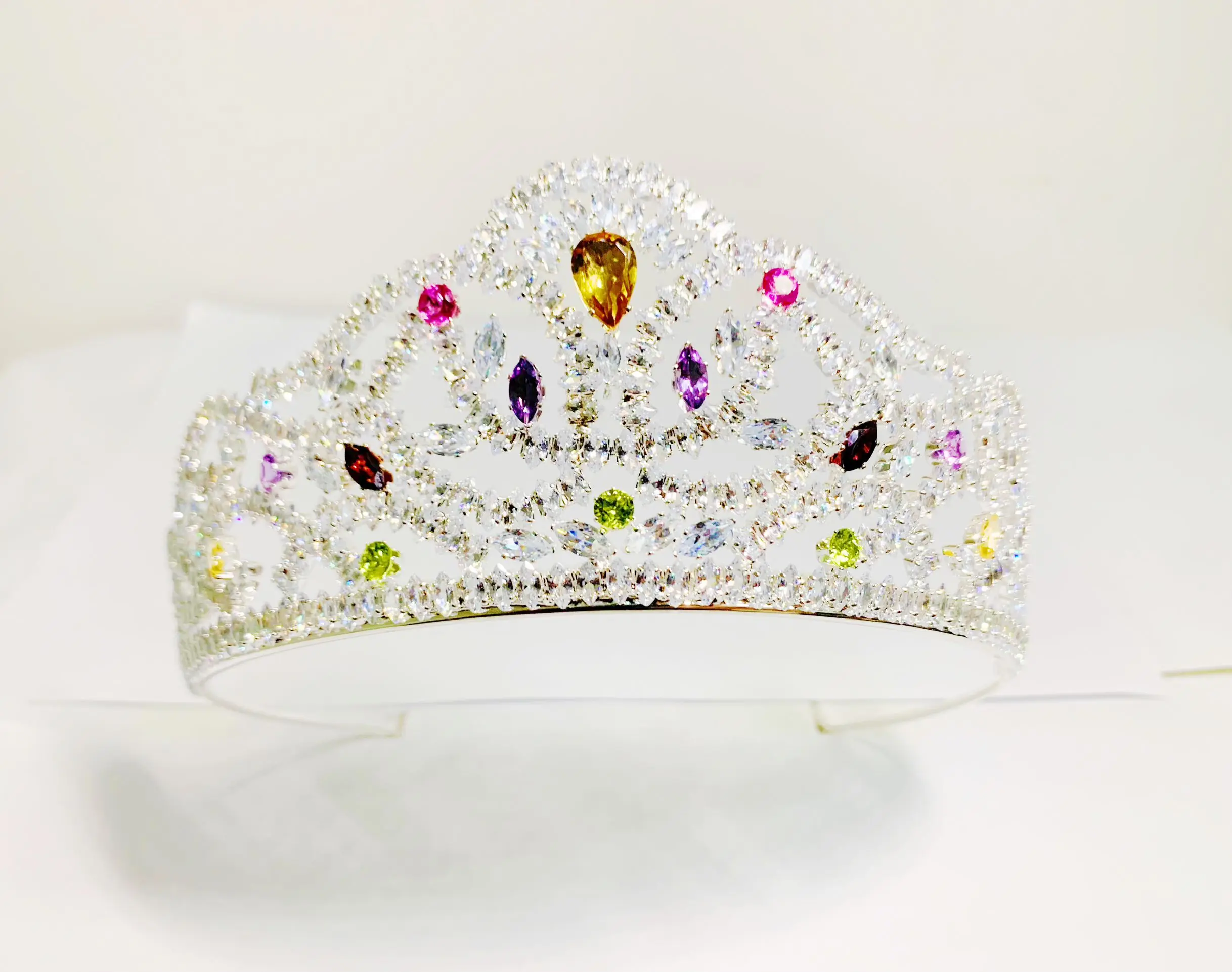 

ZECAA Wedding Bridal Birthday Prom Tiara Crown Jewelry With Natural Citrine Pink Topaz Peridot Garnet Amethyst Gemstone Tiara