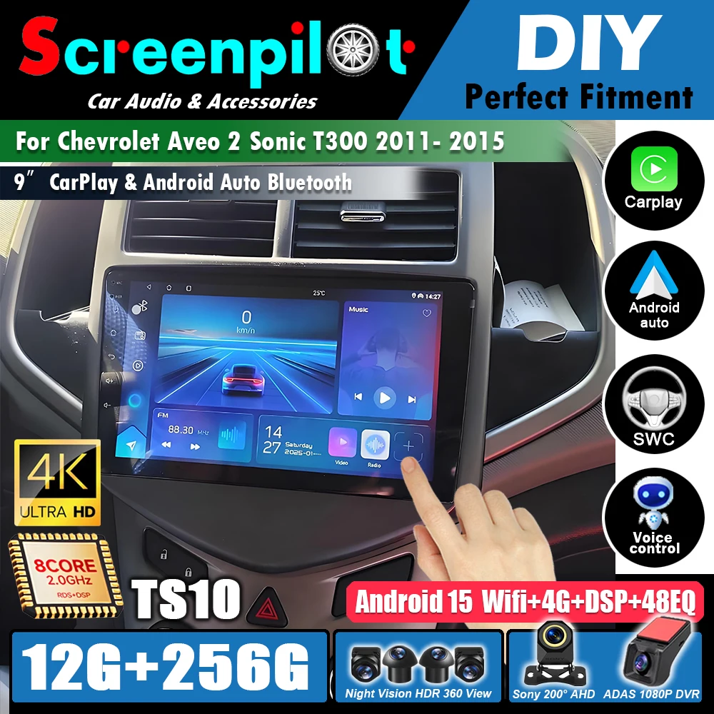 Android rádio do carro reprodutor multimídia para chevrolet aveo 2 sonic t300 2011 2012 2013 2014 2015 navegação gps carplay multimídia