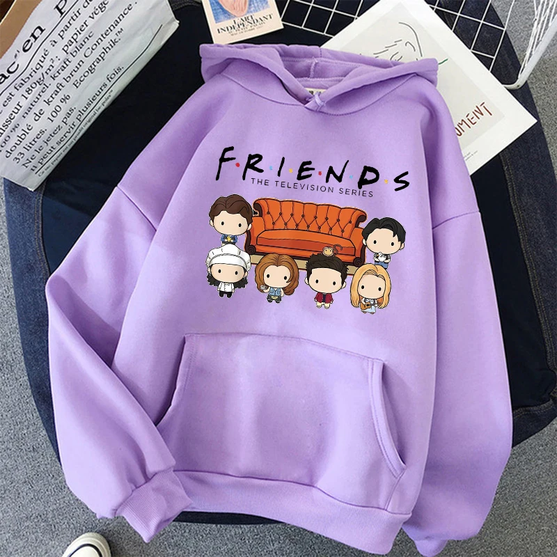 Women Funny Cartoon Friends Black Hoodies Friends Tv Show Harajuku Ullzang Graphic Sweatshirt Vintage Letter Y2k Hoody Female