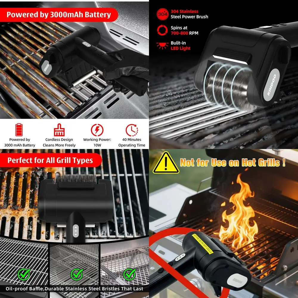 

Motorized Stainless Steel BBQ Grill Brush with LED Light, 800 RPM, Heavy-Duty Cleaning Tool