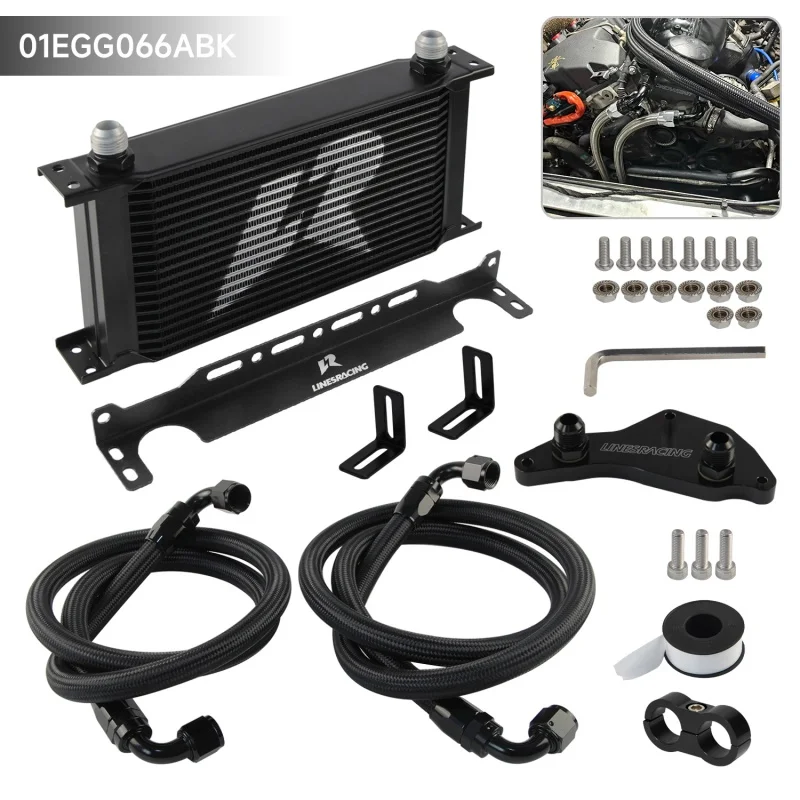 Für BMW N54&N55 Ölkühler-Set, 19 Reihen, AN10, Upgrade-Thermostat-Adapter, E82 E88 135i, 08–13, xDrive35i, 3,0 l, Schwarz/Silber, Aluminium