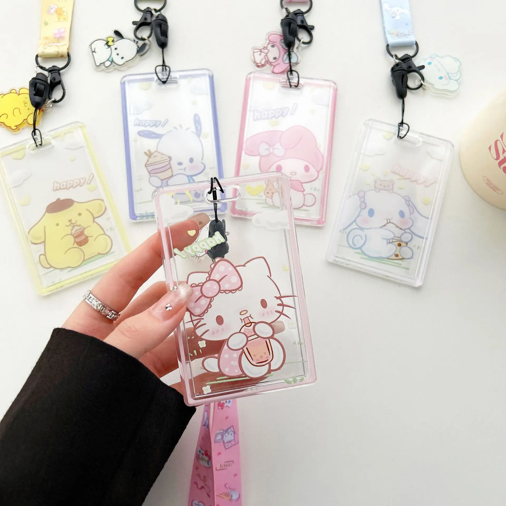 

Cinnamoroll Card Holder Long Rope Neck Hanging Student Campus Card Transparent Waterproof Sliding Cover Card Holder Girl Gift