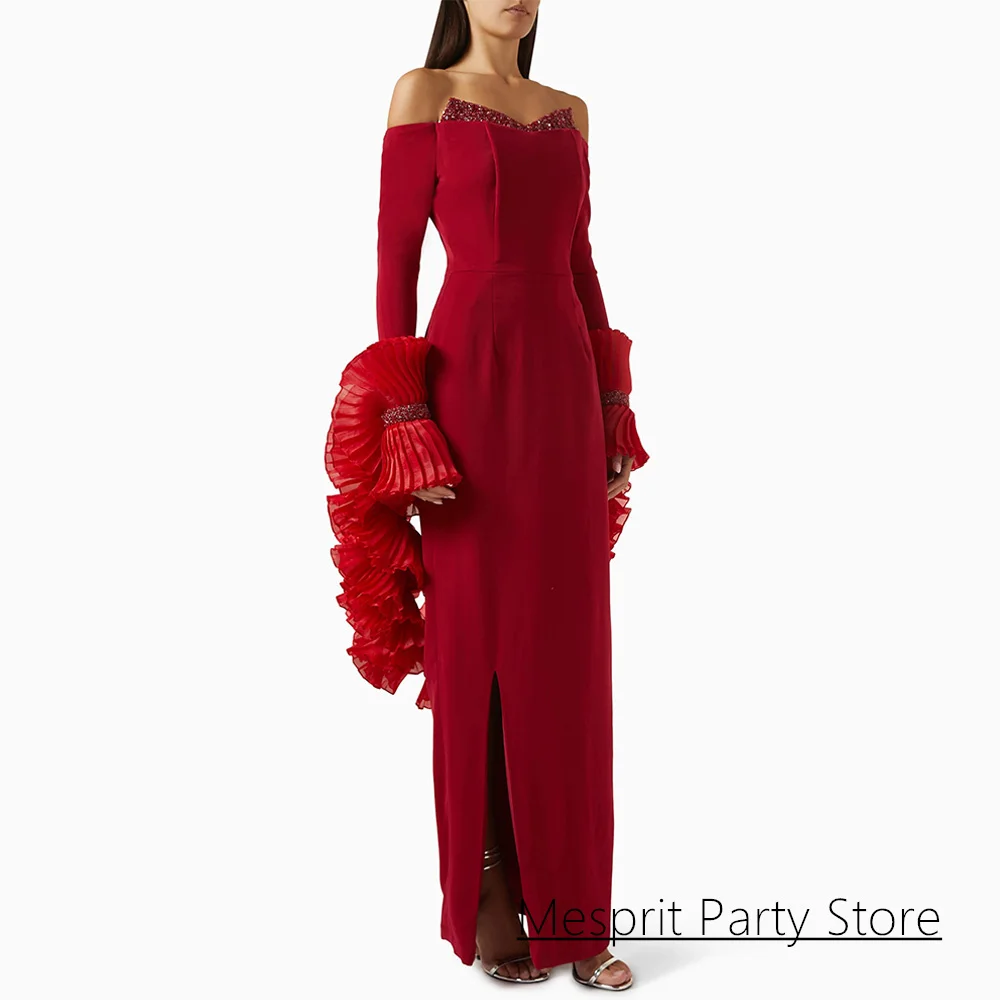 

Арабское вечернее платье по индивидуальному заказу, Новое поступление, платье для выпускного вечера с v-образным вырезом и длинными рукавами, оборками, шаль с бисером и разрезом до щиколотки