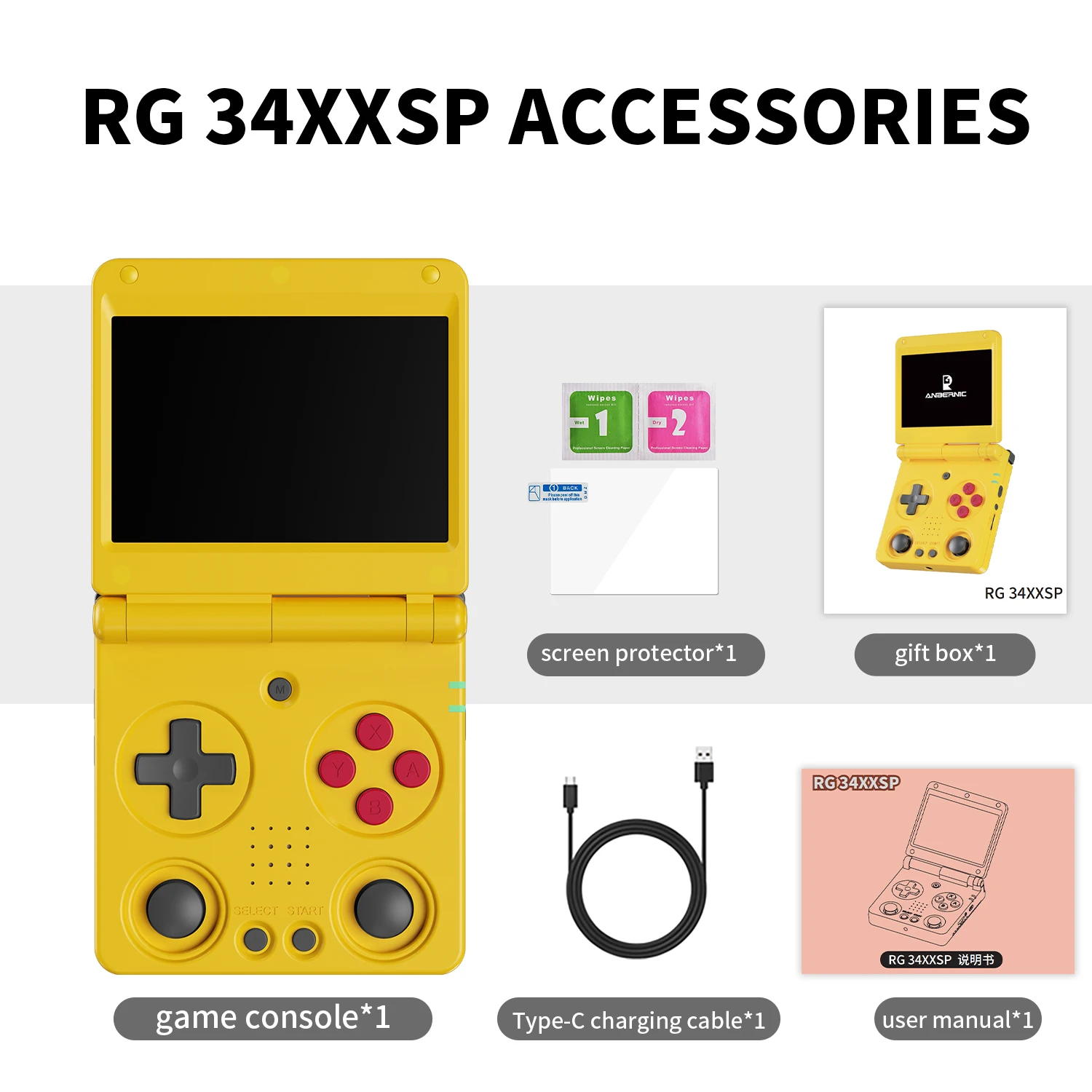 ANBERNIC RG34XXSP Flip Handheld Game Consoles 3.4 Inch IPS Scherm Linux Systeem 3300mAh WIFI Video Game Consoles 256G PSP 300Game