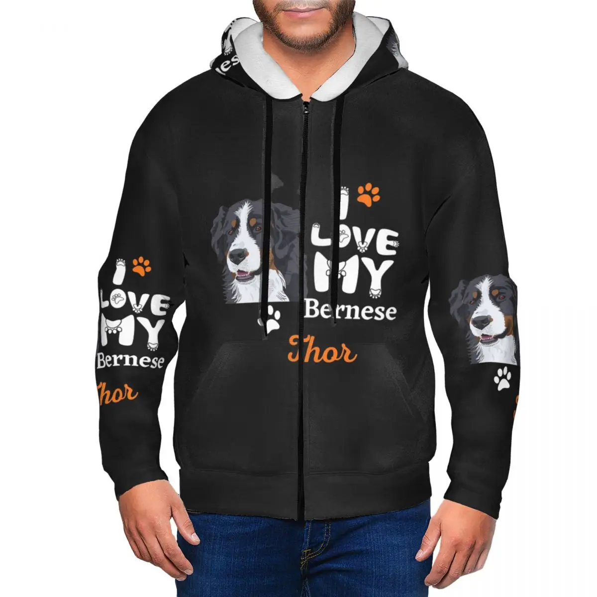 Bernese Mountain Dog Essential Zipper Hoodies Hip Hop Pullover Autumn Winter Men Women Sweatshirt Long Sleeve Tops