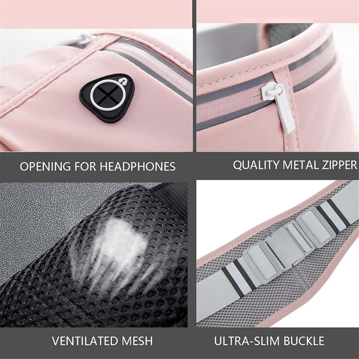 محفظة حقيبة الخصر الرياضية الوردية من ABXHA وجيب الهاتف داخل حقيبة الخصر بشريط عاكس للمشي لمسافات طويلة وركوب الدراجات