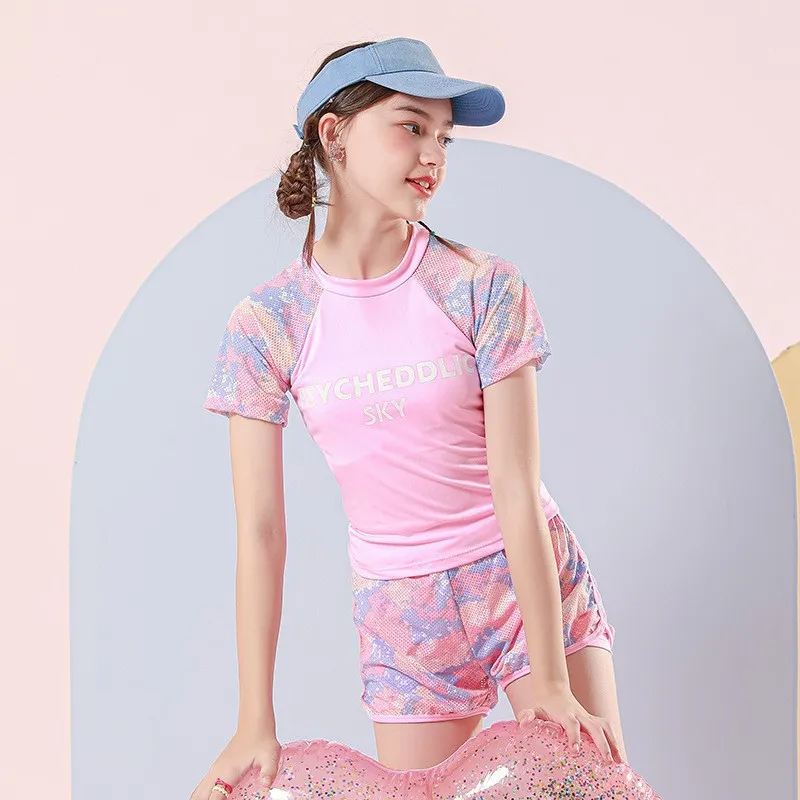 Traje de baño deportivo para niña, bañador de Color rosa y azul, ropa de playa de viaje de verano suave, 1 Juego