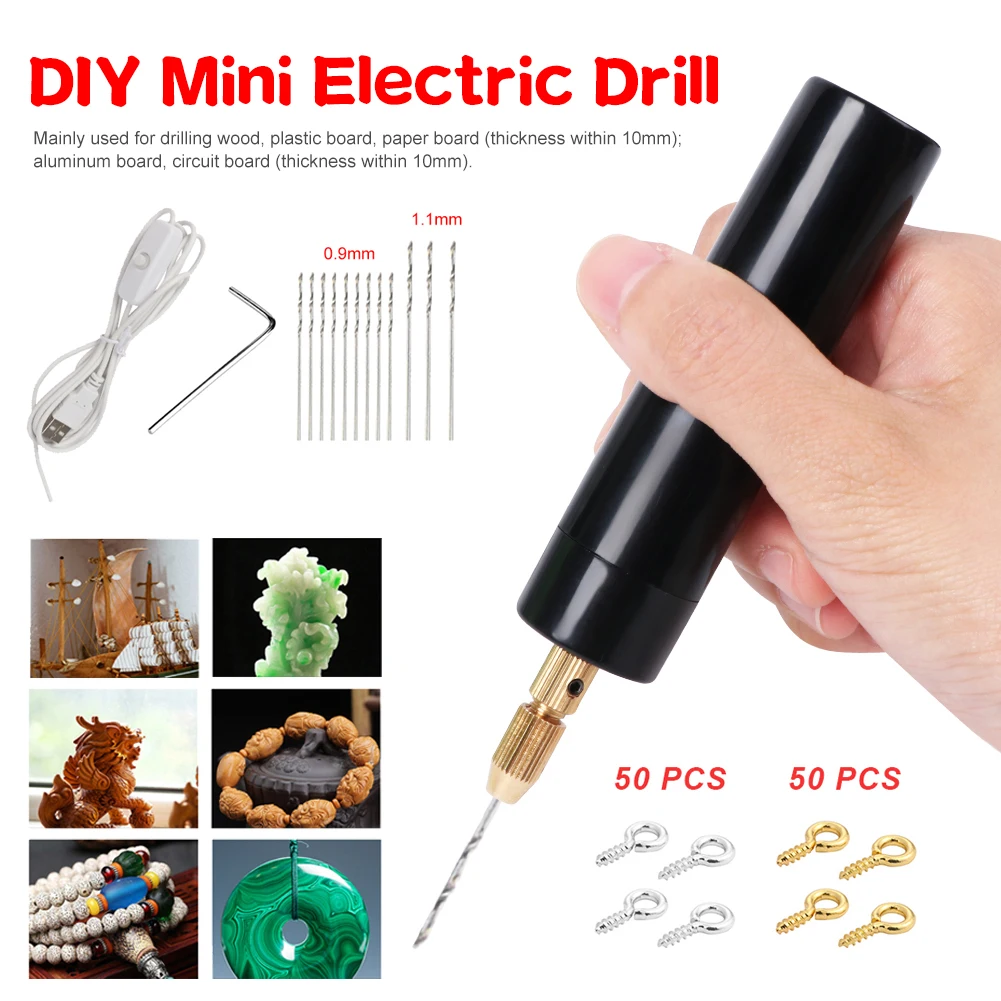 Mini Hand Drill Electric USB Handheld Drill Portable Rotary Drill Bit Set With Bits For Grinding Cutting Jewelry Making DIY Tool