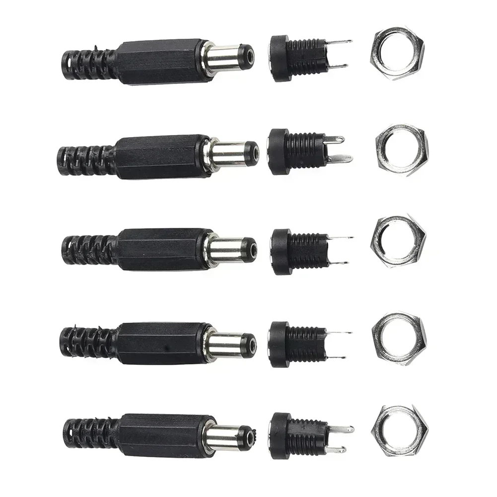 

5 Pair 12V DC Power Connectors Male Female Socket Panel Mount 5 5x2 1 mm Extended Length for CCTV Security Systems