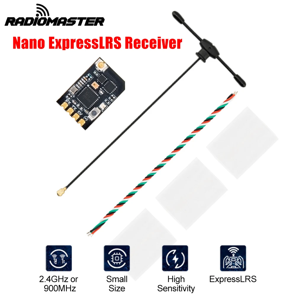 

Radiomaster XR1 Nano Receiver 2.4GHz 900MHz Dual-Band T Antenna ELRS Receiver for All RadioMaster ExpressLRS Remote Control