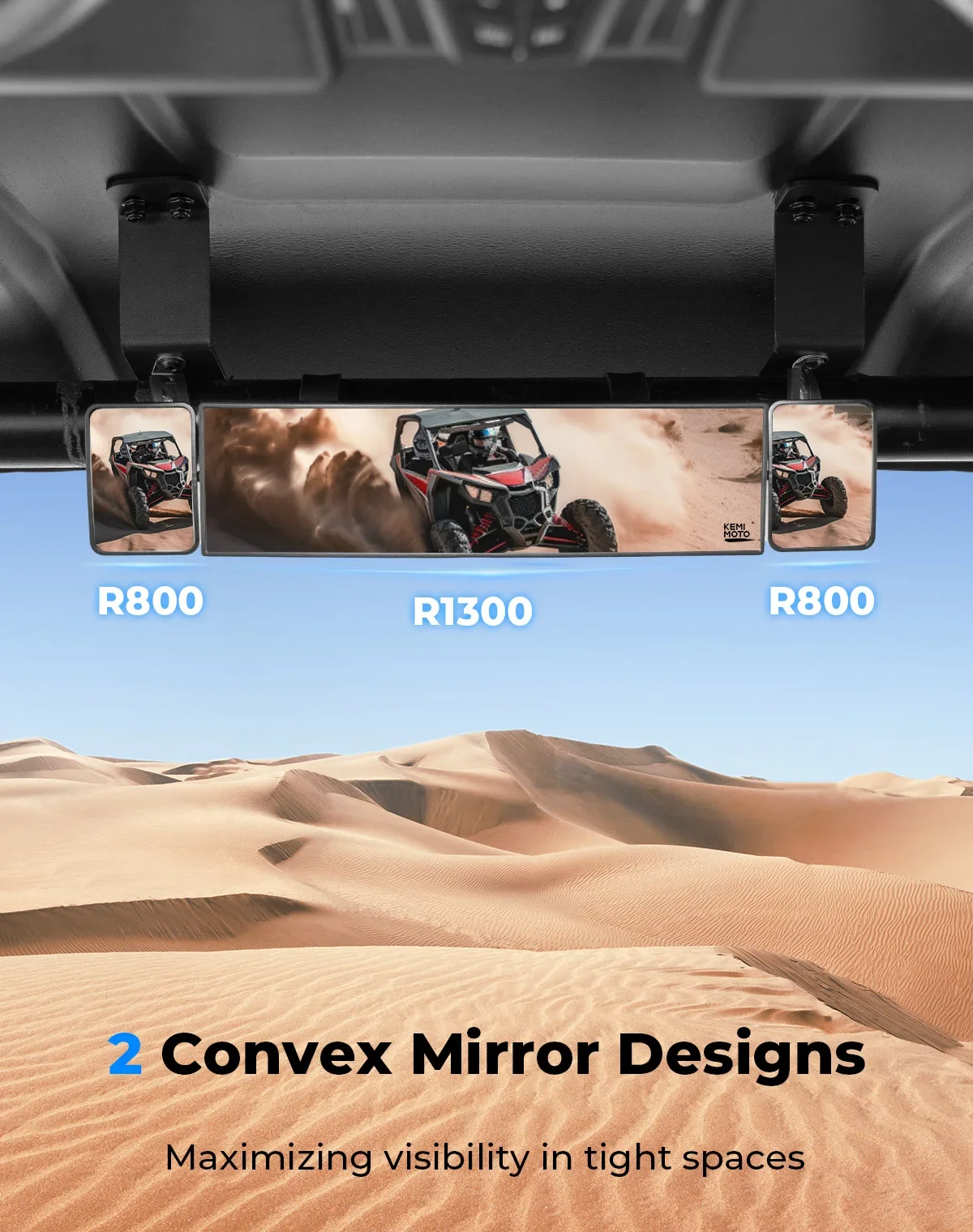 Large UTV Rear View Mirror 2 Convex Mirror with 1.5