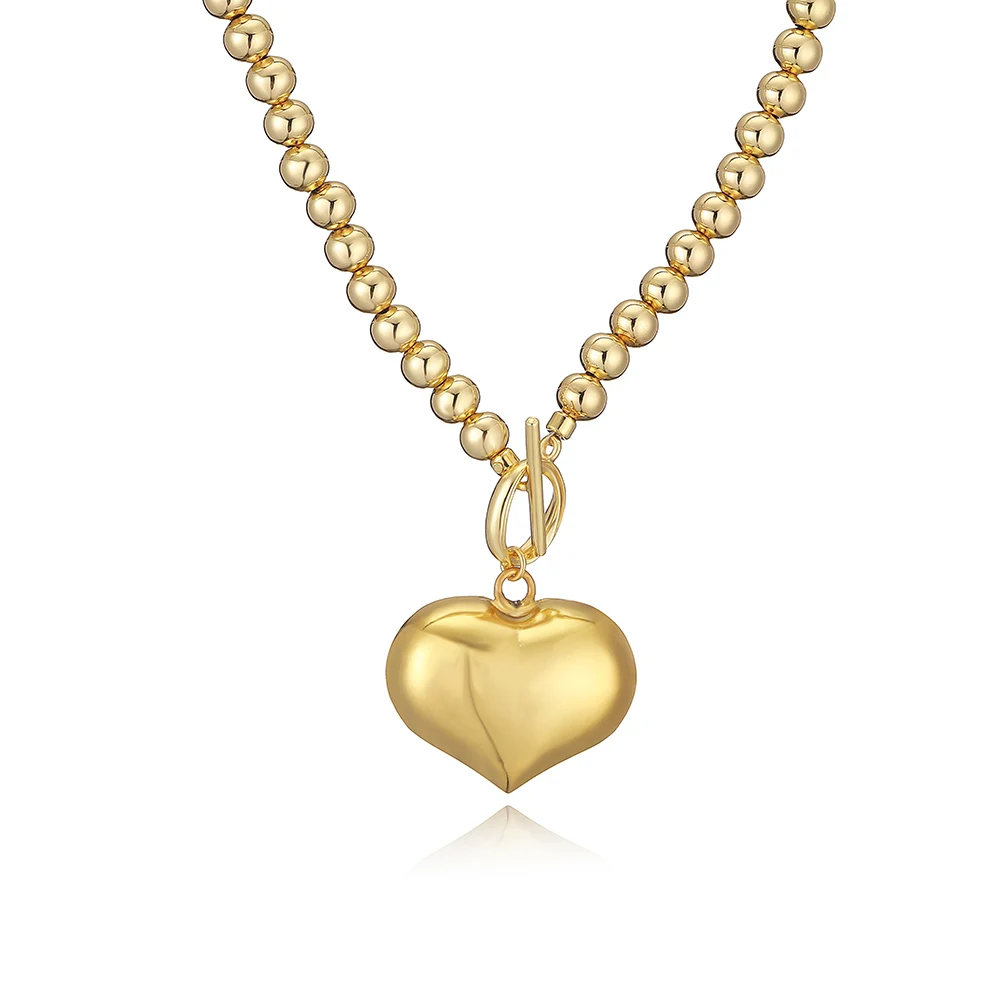 HECHENG, European and American Exaggerated Glossy Big Peach Heart Brass Beads Necklace Fashion Jewelry For Woman Clavicle