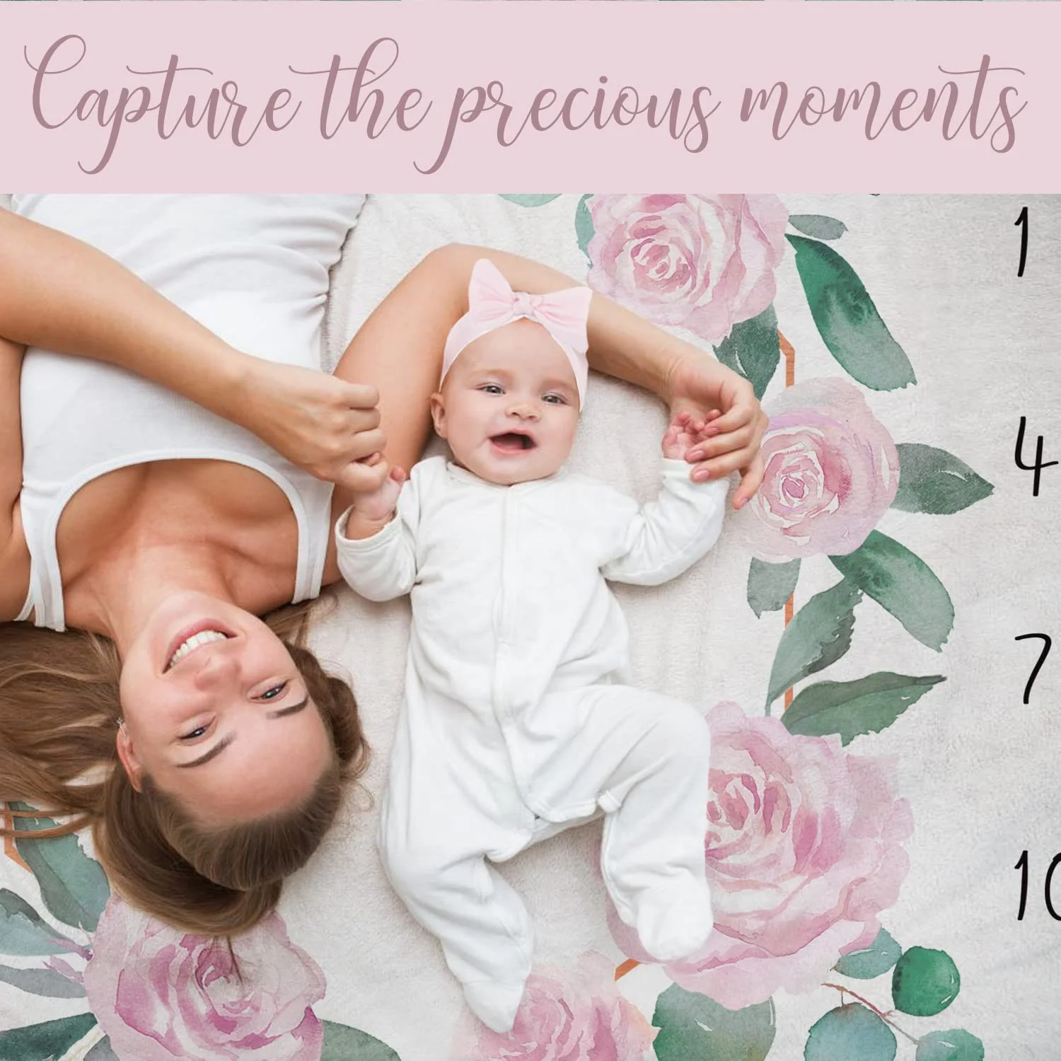 Manta para fotografía de bebés VIKAMA de 1 a 12 meses, manta para fotografía de hitos de crecimiento del bebé con estampado floral de hojas verdes y rosas rosas