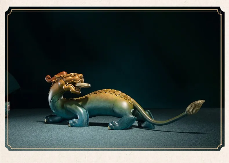 Unique GOOD LUCK mascot ZHAO CAI Royal dragon PI XIU COPPER ornament living room Company Auspicious Lucky amass fortunes Statue